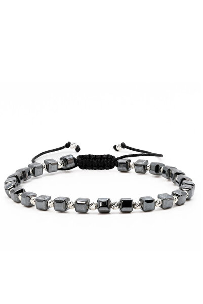 MANAVA Βραχιόλι με 26 μπάλες από ασήμι 925 και κύβους αιματίτη