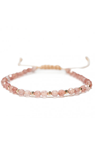 MANAVA Βραχιόλι με 10 μπάλες χρυσού 14 καρατίων και χαλαζία κερασιάς