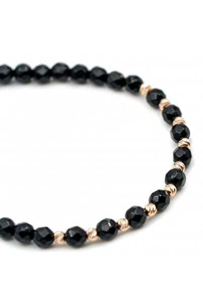 MANAVA Bracelet with 10 14k Gold balls and faceted black onyx, adjustable