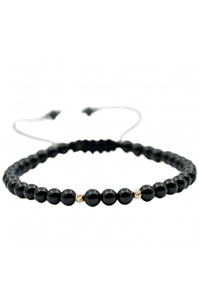 MANAVA Brățară cu 2 bile de Aur 14k și onix negru, reglabilă