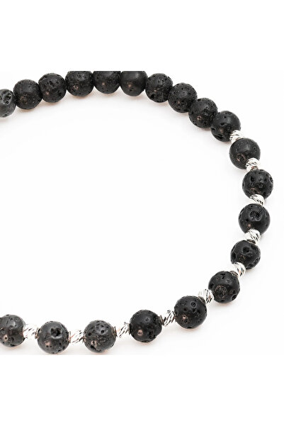 MANAVA Βραχιόλι με 12 ασημένιες (925) μπάλες και λάβα