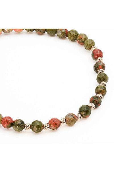 MANAVA Bracelet with 10 14k Gold balls and faceted unakite spheres