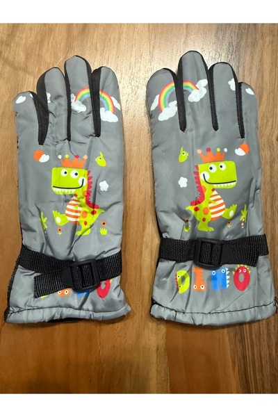 Blotch Dinazor Karakterli Su Geçirmez Gri Renk Astarlı Çocuk Kayak Ve Kar Eld...