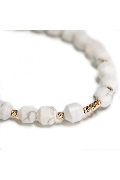 MANAVA Bracelet with 9 14k Gold balls and semi-precious howlite stones (adjustable) -