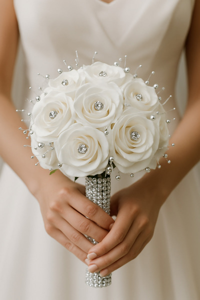 Bioren İncili Gümüş Taşlı Gül Gelin Çiçeği.