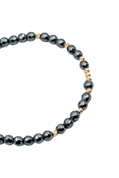 MANAVA 14k gold bracelet with 9 balls and faceted hematite, adjustable