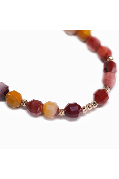 MANAVA Bracelet with 9 14k Gold balls and Mocait semi-precious stones, adjustable