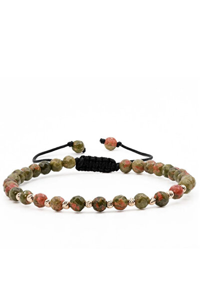 MANAVA Bracelet with 10 14k Gold balls and faceted unakite spheres