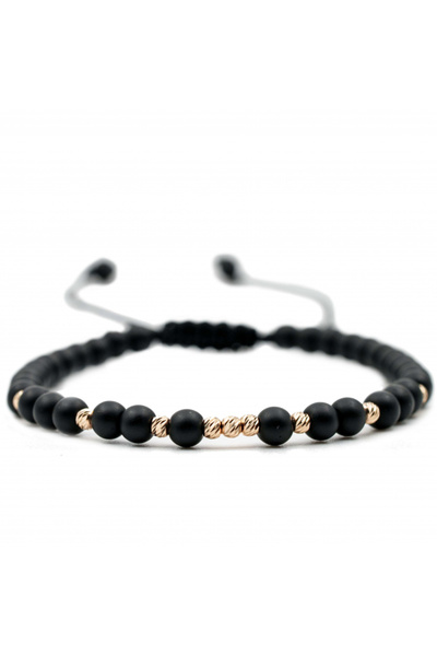 MANAVA Brățară cu 9 bile de Aur 14k și onix mat, reglabilă