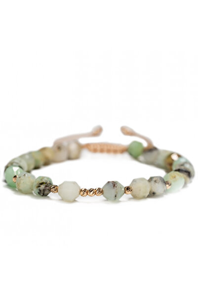 MANAVA Brățară cu 9 bile de Aur 14k și pietre semiprețioase de crizoprază, reglabilă