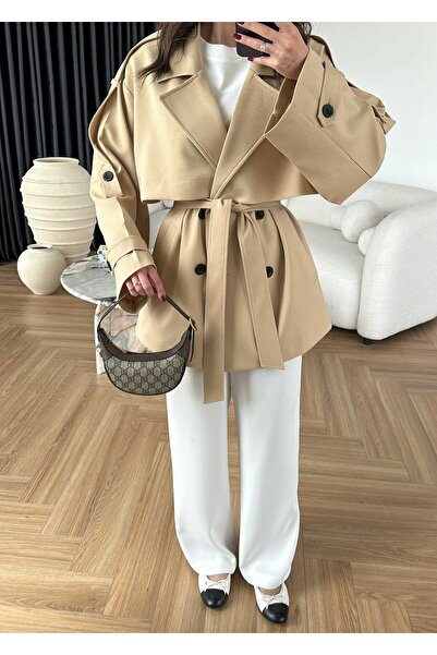 Lady Pixie Kadın Premium Kalite Ara Boy Trençkot