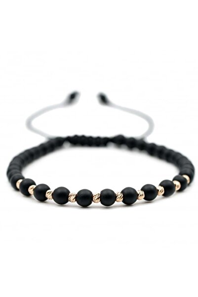 MANAVA Brățară din aur 14k cu 10 bile și onix mat, reglabilă