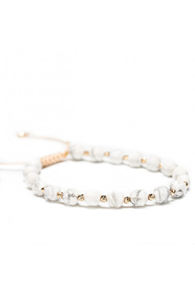 MANAVA 14k gold bracelet with 20 balls and howlite stones, adjustable