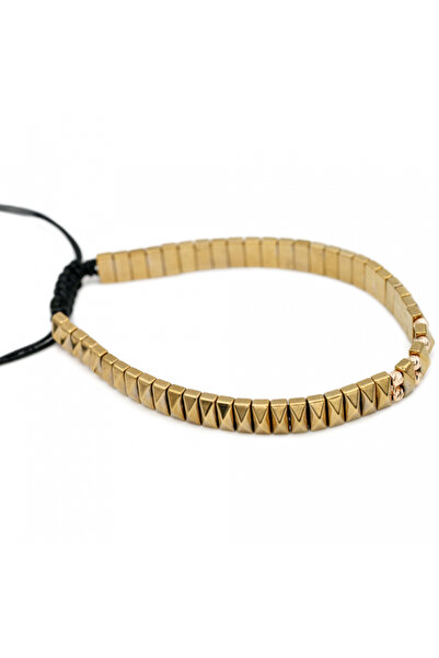 MANAVA Βραχιόλι με 10 Χρυσές Μπάλες 14 καρατίων και Χρυσό Αιματίτη - Ρυθμιζόμενο