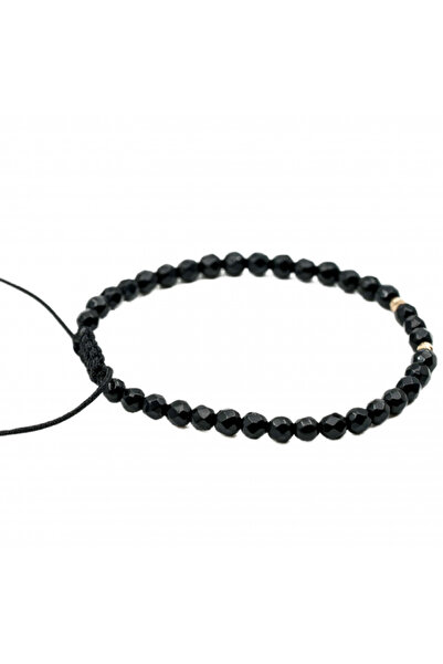 MANAVA Bracelet with 2 14k Gold balls and faceted black onyx semi-precious stones, adjustable