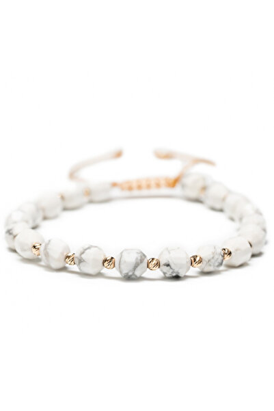 MANAVA 14k gold bracelet with 20 balls and howlite stones, adjustable