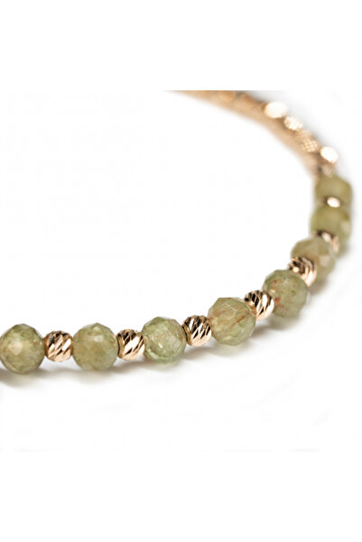 MANAVA Bracelet with 55 14k Gold balls and Peridot semi-precious stones, adjustable