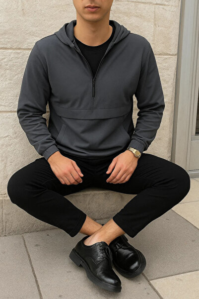 comstar Ανδρικό αδιάβροχο με φερμουάρ χωρίς επένδυση με τσέπη καγκουρό καπνιστό