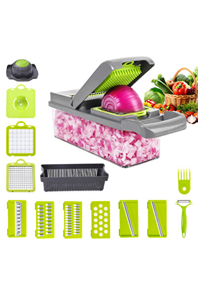 Fabrilux Multifunctional Grater 14 Pieces with Container and Interchangeable Stainless Blades