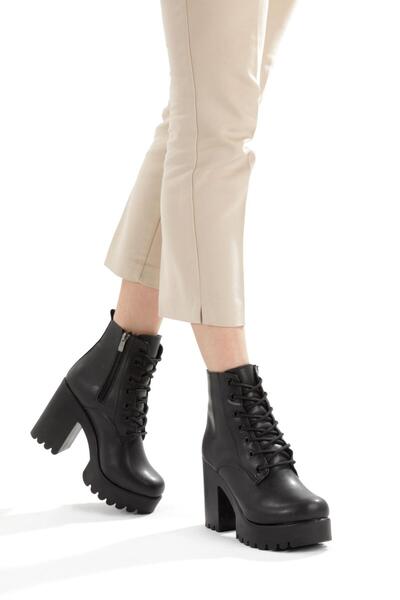 No 35 Siyah Mat Kalın Platform Topuklu Kadın Bot
