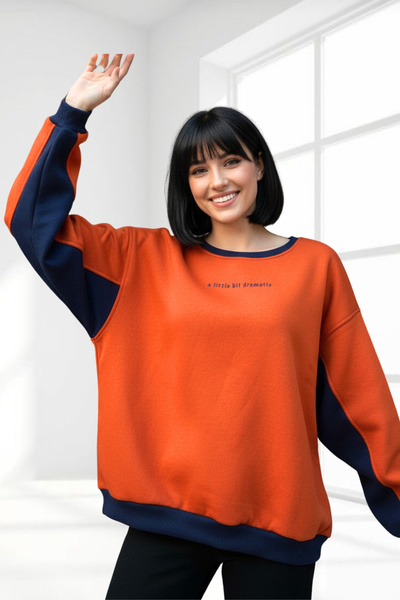 Mood Lab Kadın Rahat Kesim İçi Şardonlu Oversize Truncu Renk Slogan Baskılı S...