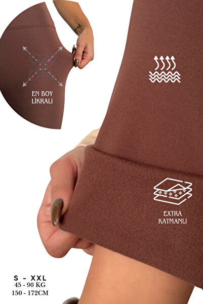 OPENDO Zimní dámské legíny s fleecovou podšívkou, vysokým pasem a rozšířenými nohavicemi, hnědé