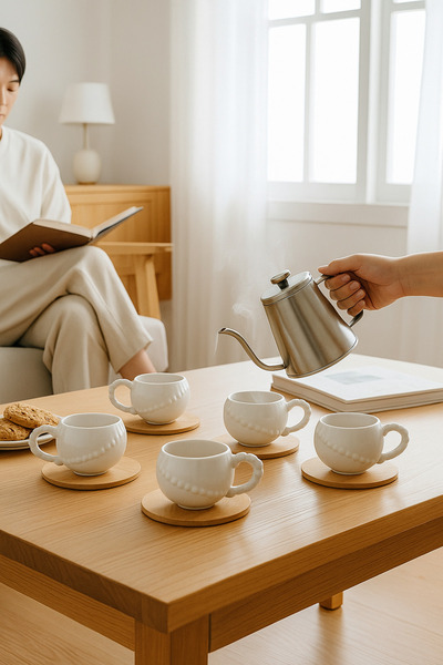 Kezze Bambu Tabaklı 12 Parça Türk Kahvesi Fincan Takımı