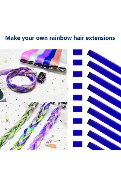 Yelajoy 10 PCS Colored Hair Extensions Straight Hairpiece,Clip in Synthetic Hair Extensions,22 inch Blue