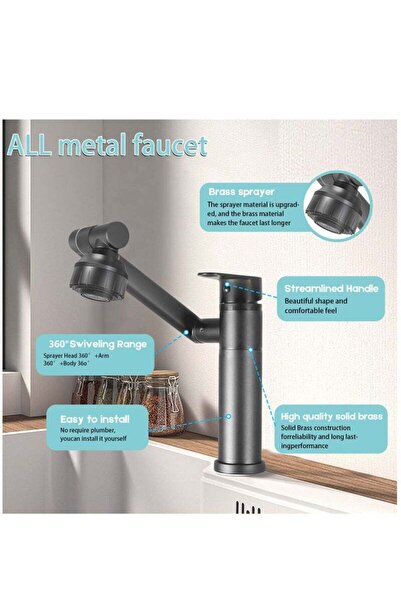 Yelajoy Swivel Faucet,360 Degree w/Big Angle Rotate Spray, Multifunctional,2 Water Mode Robotic Arm Faucet
