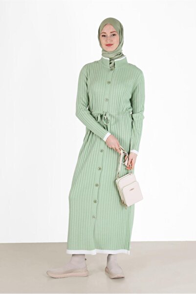 Alvina فستان تريكو منقوش ذاتيًا برباط على الخصر 42118