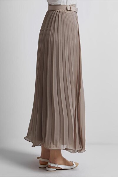 TRENDTESETTÜR Women's Beige Belted Pleated Wire Skirt t 2026