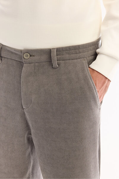 Avva Men's Gray Velvet Corduroy Carrot Fit Pants with Elastic Sides A52Y3039