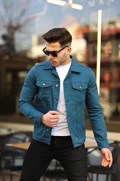 comstar Pánské Trend Polo Neck Slim Fit Denim Jeans Indigo Jeans Jacket