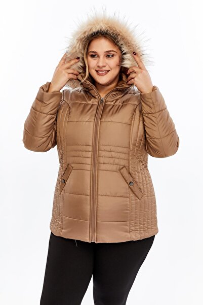 RMG Plus Size Hooded Mink Quilted Women's Coat