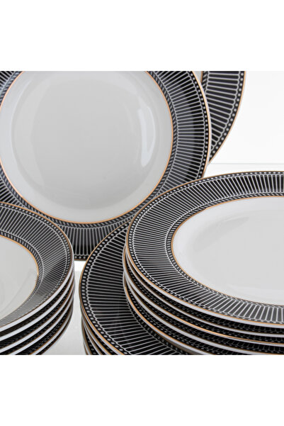 HIC Porcelain Dinner Set Black With Gold Design 20 Piece