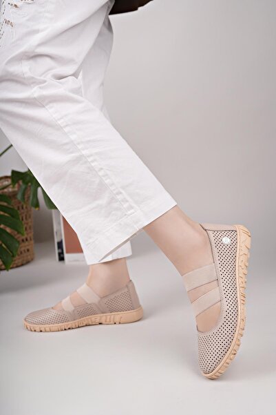 Mammamia D25YA 645 Пудра Натуральна шкіра Перфоровані жіночі туфлі