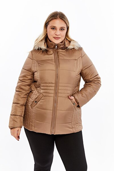 RMG Plus Size Hooded Mink Quilted Women's Coat