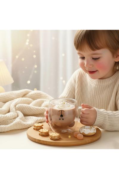 Salestore.ro Heat-resistant mug, double-walled glass 260ml, bear-shaped, for hot/cold drinks, Transparent