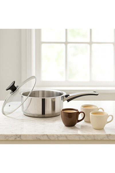 SONEX Mega Stainless Steel Sauce Pan 18 cm & (2 Ltr) Capacity With Glass Lid