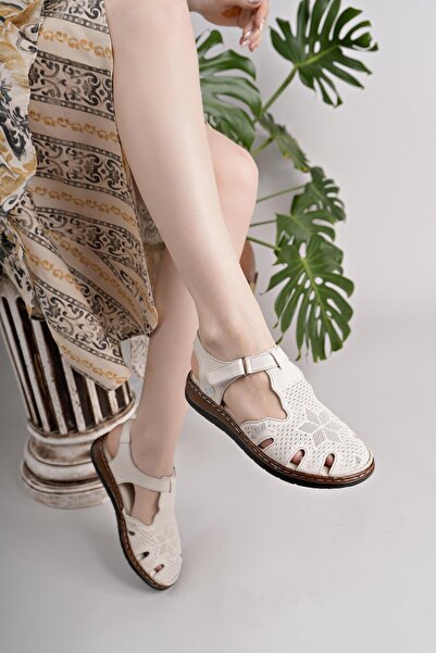 Mammamia D25Ys 2550 Cream Genuine Leather Women's Sandals