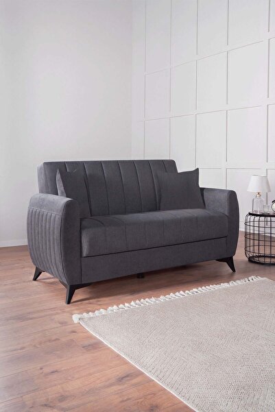 Kilim Mobilya Linda İki Kişilik Kanepe Yüksek Ayaklı Antrasit