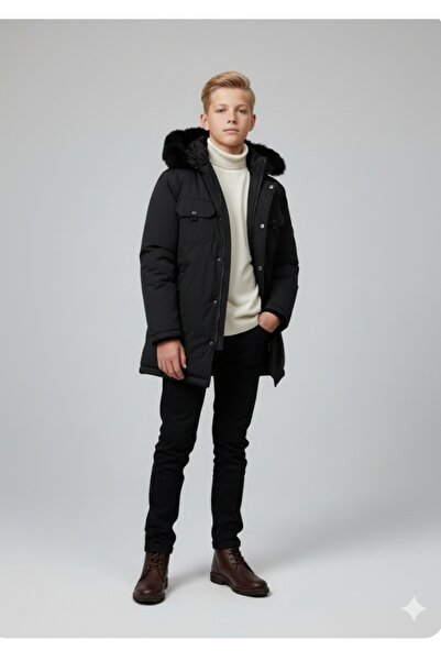 Bilen Boy's and Girl's Zipper Closure Hooded Fur Lined Double Flap Pocket Waterproof Coat