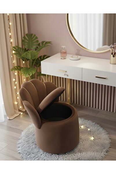 Ebrar Home Design Lüks İstiridye Tasarımlı Kadife Depolama Pufu | Makyaj Masa...