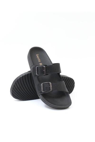 BENTO 43001 Black Double Buckle Anatomical Unisex Slippers