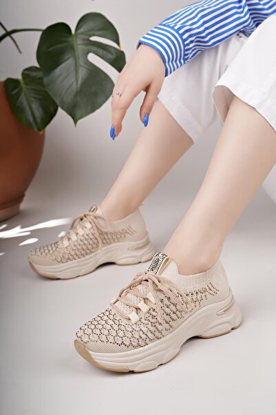 Nesil Shoes Swell 37100 Бежеві трикотажні жіночі кросівки