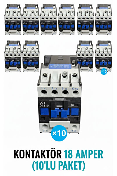Home 18 AMPER KONTAKTÖR (10'LU PAKET) 3 FAZ + YARDIMCI KONTAK (D18-3P-220V)
