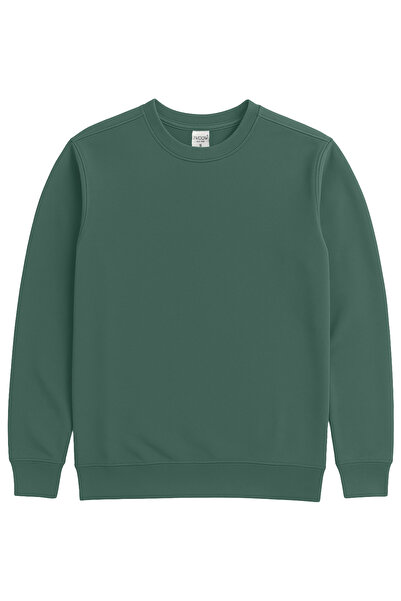 THE WOOW Unisex Basic Uzun Kollu Sıfır Yaka Yeşil Sweatshirt