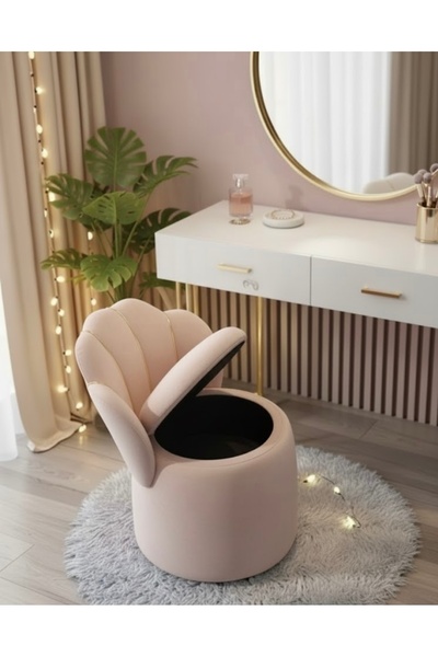 Ebrar Home Design Lüks İstiridye Tasarımlı Kadife Depolama Pufu | Makyaj Masa...