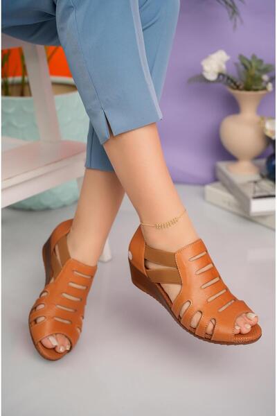 Mammamia D25Ys 2740 Tan Genuine Leather Open Front Women's Shoes