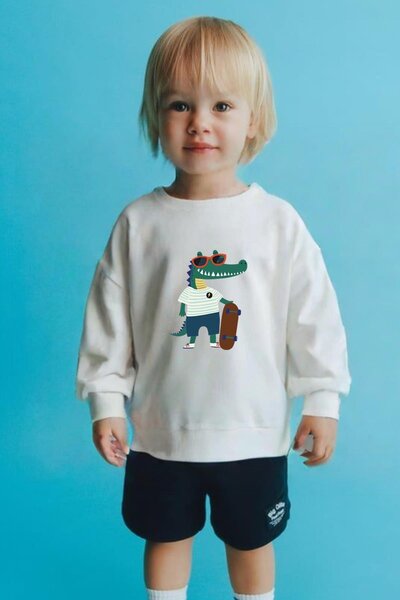 Monila Erkek Çocuk Baskılı 3 İplik Kumaş Pamuklu Sweatshirt